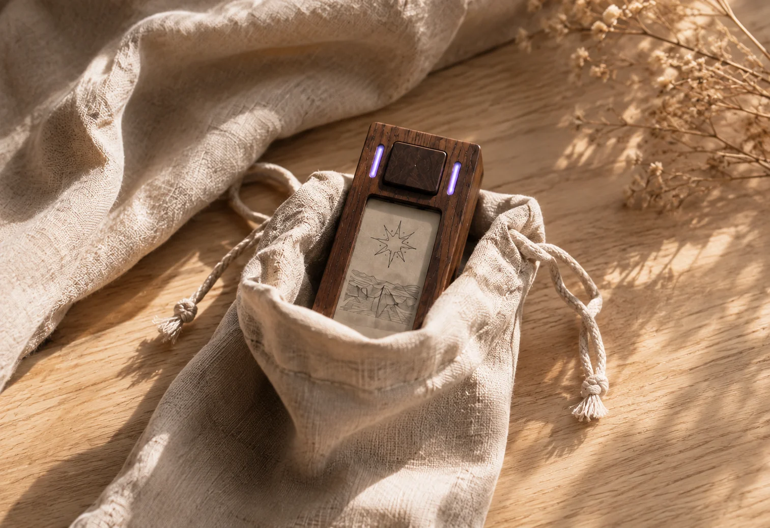 VOTUM tucked into a small linen bag, ready to accompany the day